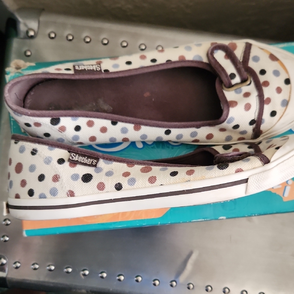 Skechers Kids' Polka Dot Slip-On Shoes - Brown and White - Picture 2 of 3